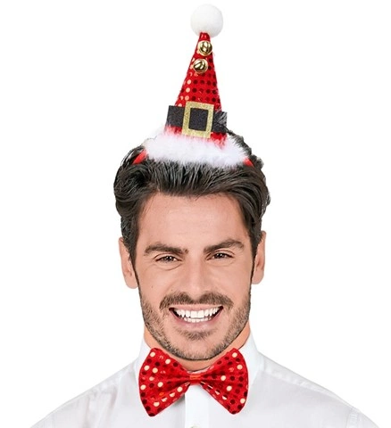 [WID04158] Christmas Hat Headband with Bells and Bow Tie