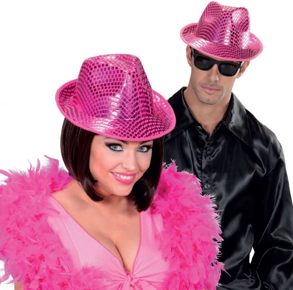 [WID0426Q] Sequin Fedora Hat, Pink Check