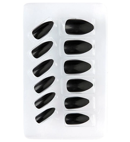 [WID05341] Black self-adhesive stiletto nails, set of 12