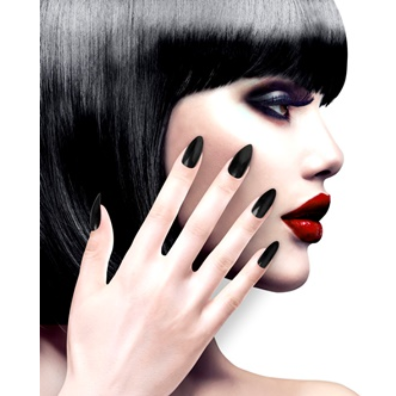 Ongles stiletto noirs auto-adhésifs, set de 12