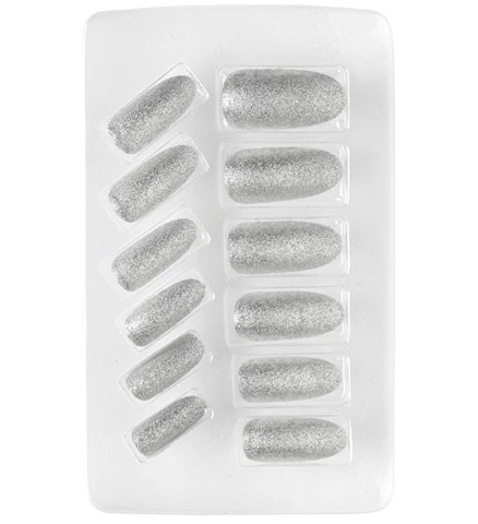 [WID05371] Faux ongles paillettes argent - set de 12