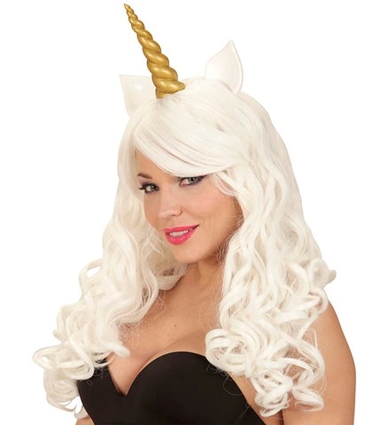 [WID06339] Einhorn-Perücke in Weiß und Gold