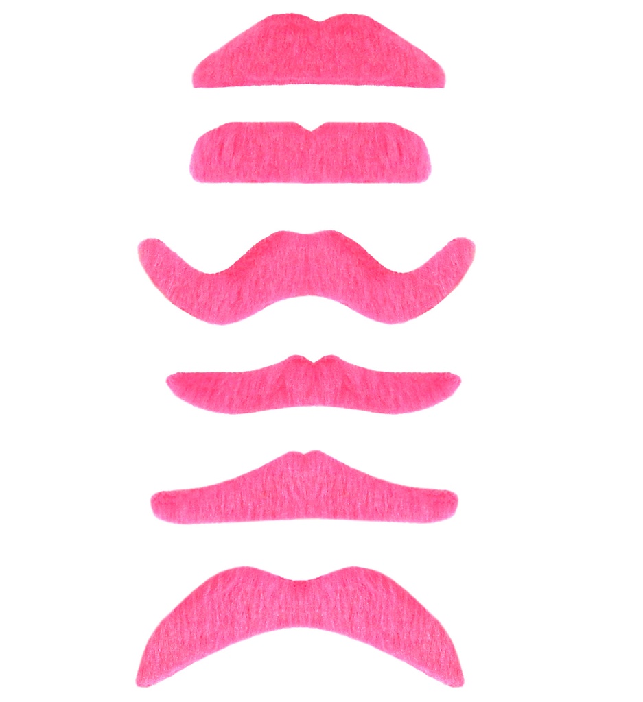 Moustache rose fluo Adhésive - 6 Modèles Assorties