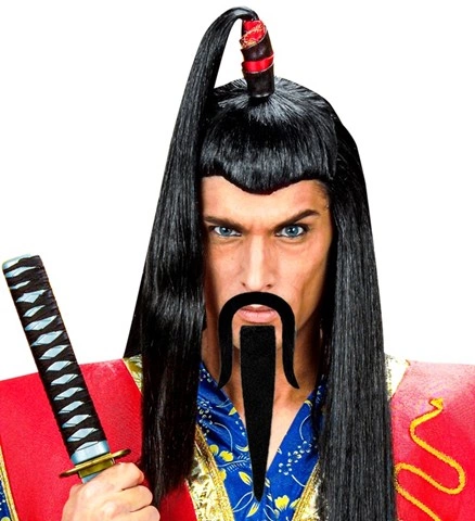 [WID0855J] Self-adhesive black mandarin-style moustache and beard
