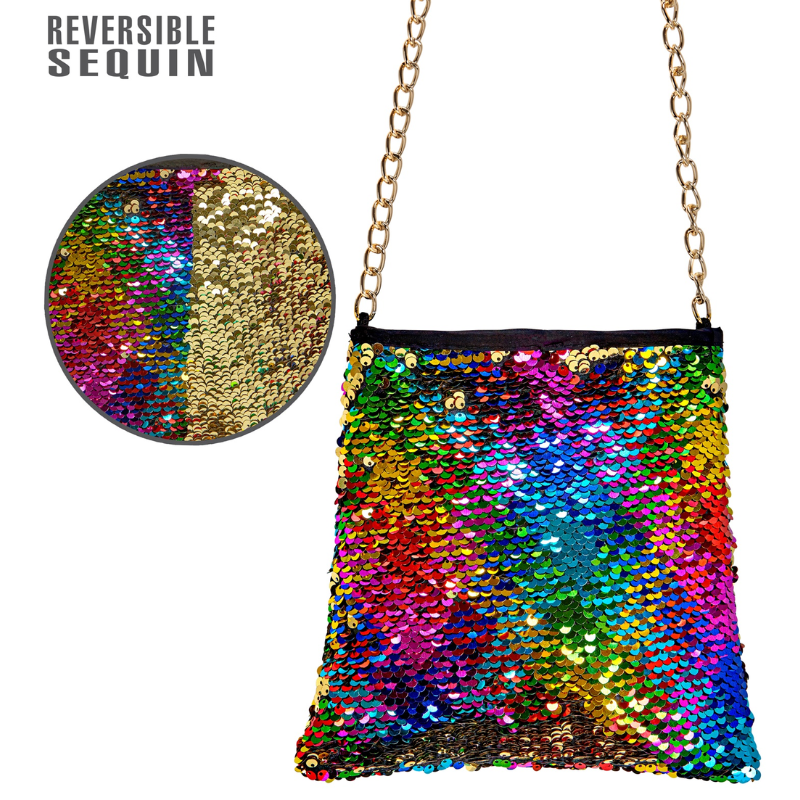 Sac à sequins réversibles arc-en-ciel / or