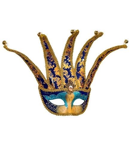 [WID1775K] Karnevalsmaske Narr in Blau und Gold