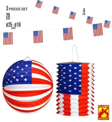 [WID23432] Set Flaggengirlande und Laternen USA