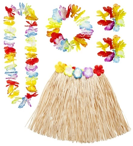 [WID24563] Hawaiian Set (skirt, lei, crown and 2 bracelets)