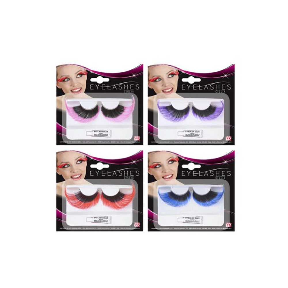 [WID2575H] Extra Long Black Eyelashes with Coloured Tips (+ glue tube)