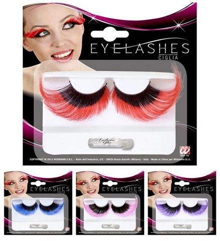 [WID2575H] Extralange schwarze Wimpern mit farbigen Spitzen und Kleber