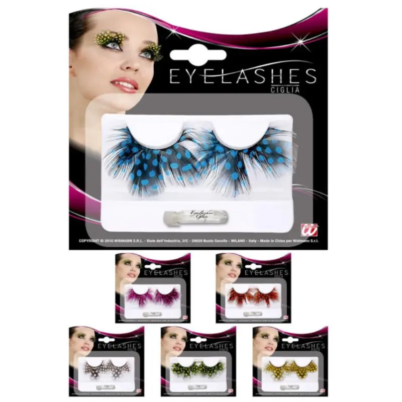 [WID2576I] Feather False Eyelashes with Glue - 6 assorted colours