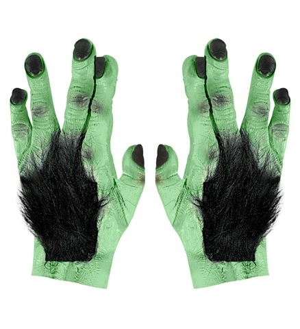 [WID2710X] Pair of Hairy Green Latex Monster Gloves