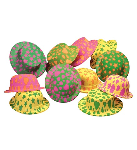 [WID2921G] Neon PVC bowler hat with hearts and stars