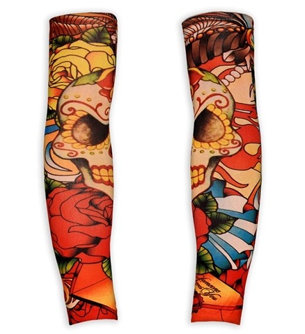[WID29357] Paire de manches tatouées crânes et roses