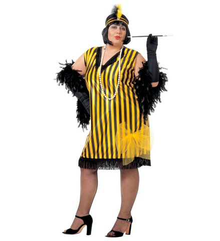 [WID3160Q] Flapper-Charleston-Kostüm mit Stirnband mit Feder und Strass, 3 Farben