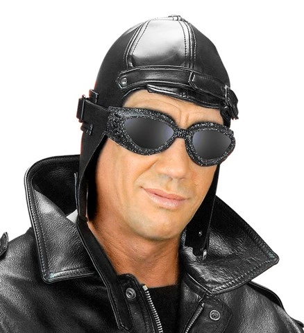 [WID3319P] Schwarze Fliegermütze in Lederoptik