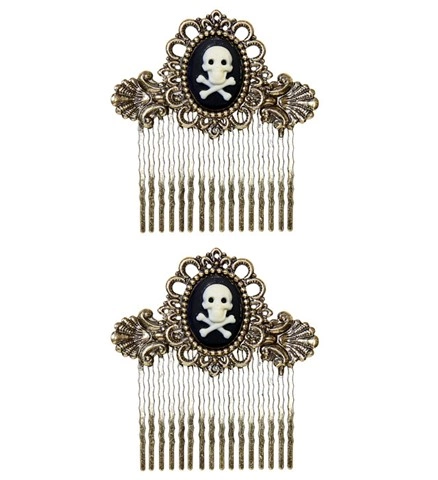 [WID46750] Paire de peignes à cheveux tête de mort style ancien