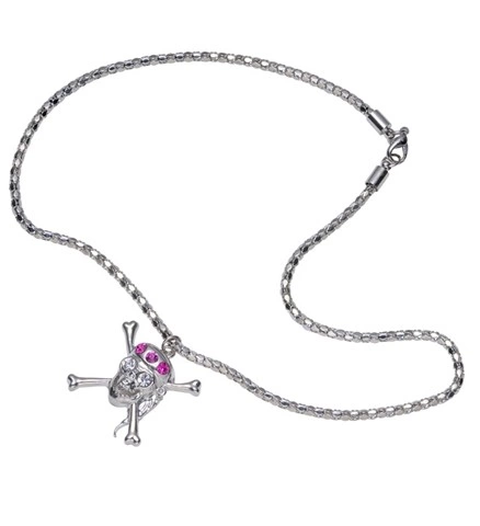 [WID5342T] Silver skull necklace with pink rhinestones