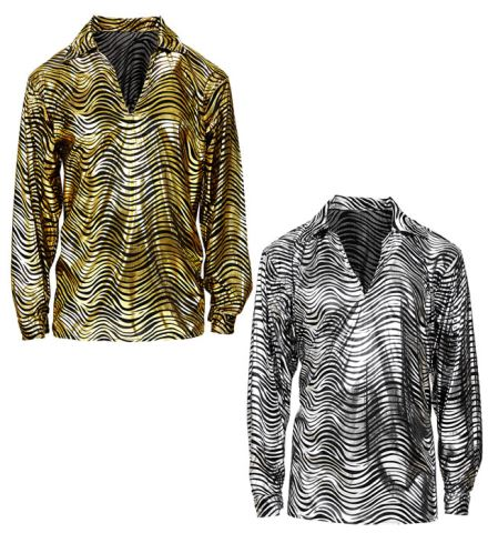 [WID5802L] Lamé Disco Shirt, Gold and Silver