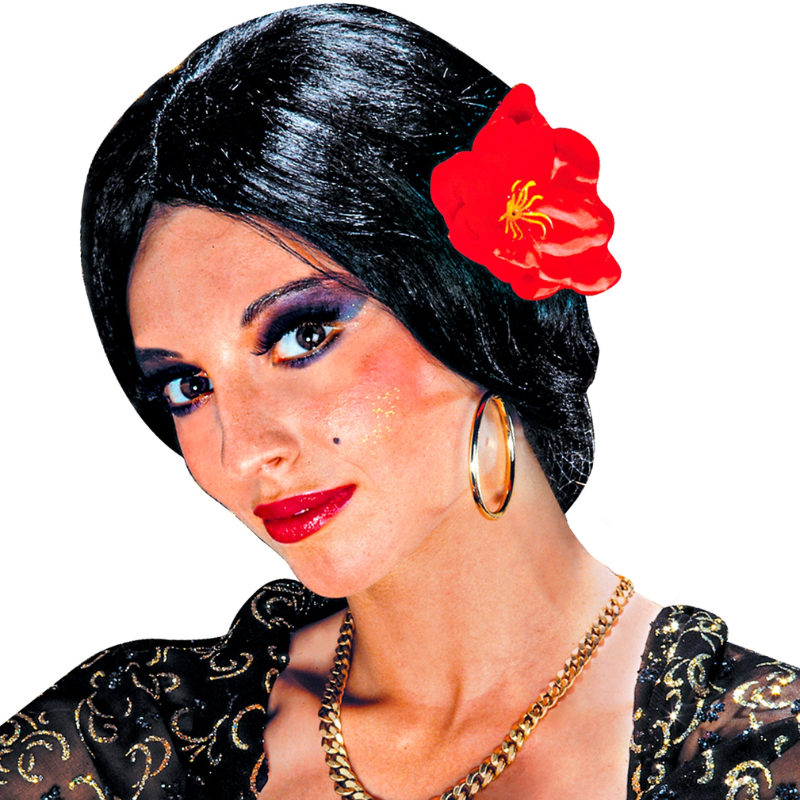 [WID6006I] CARMEN WIG WITH FLOWER in polybag