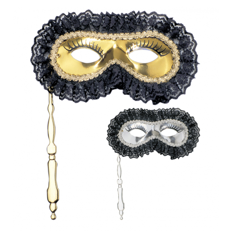 [WID6471J] Masque vénitien rialto avec baton - 2 couleurs ass.