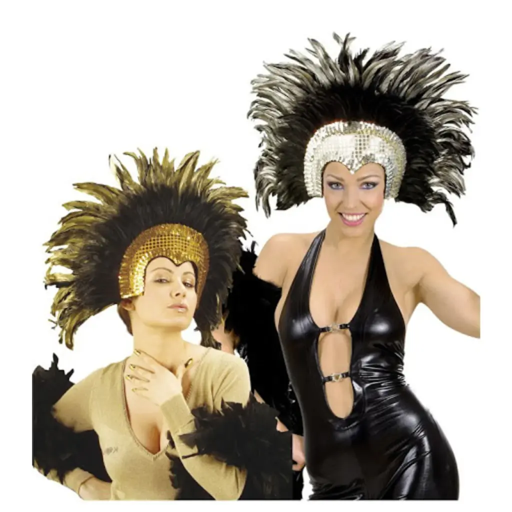 Coiffe Moulin Rouge avec plumes - 2 couleurs assorties