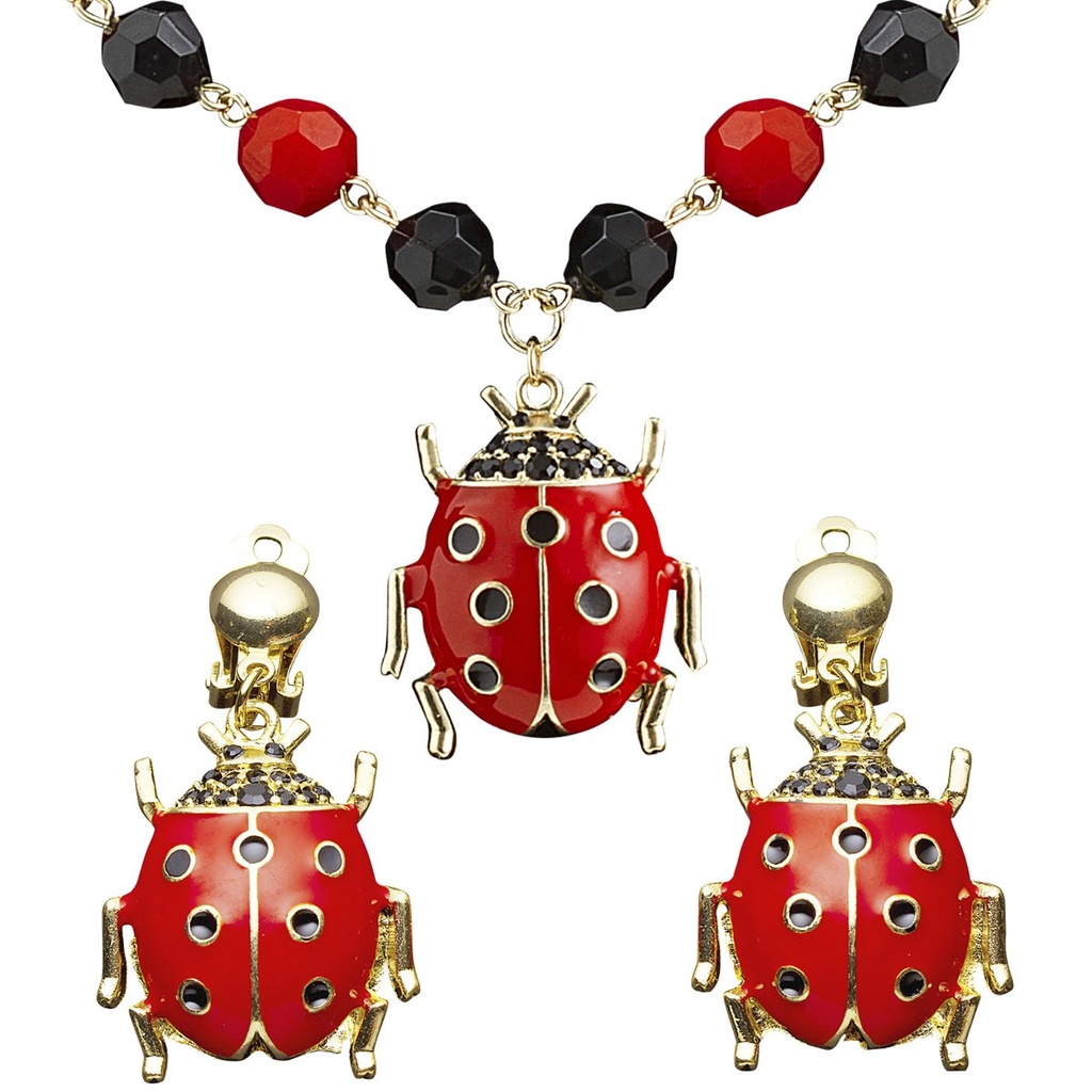 [WID7518L] Pk  6 "LADYBUG NECKLACE & EARRINGS SET"