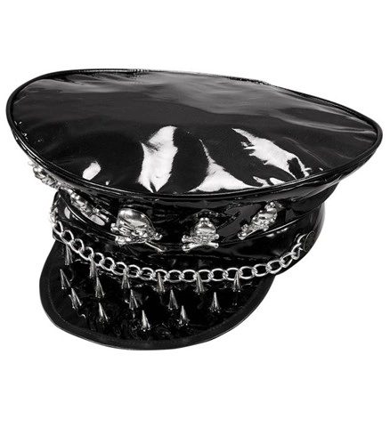 [WID75720] Studded vinyl rocker cap with skulls and chains