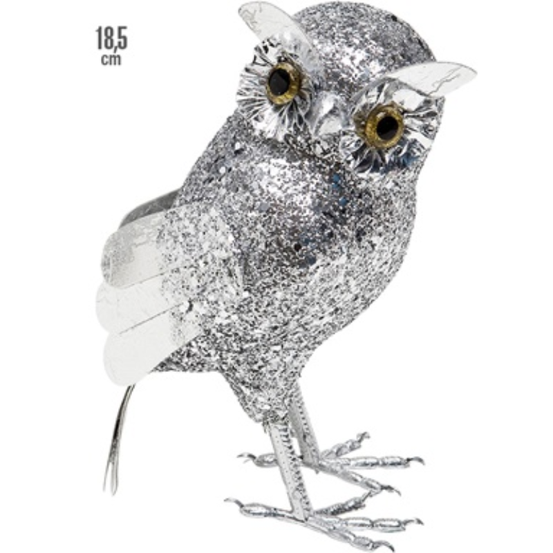 "CHOUETTE ARGENT GLITTER" 18,5 cm