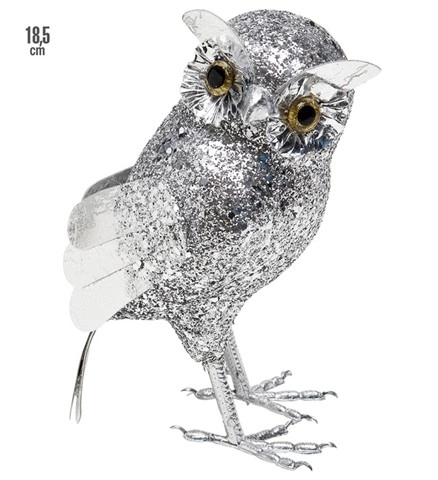 Chouette argentée à paillettes 18,5 cm