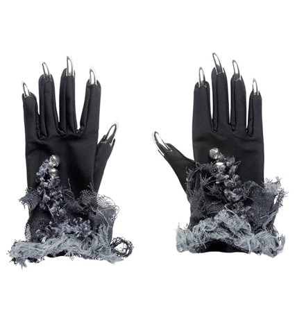 Gants de sorcière avec clochettes et faux ongles argent