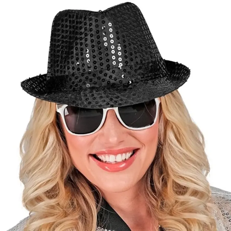 Chapeau Fedora sequins noirs