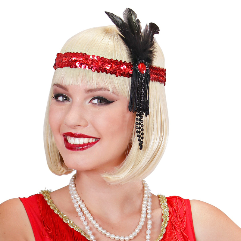 Bandeau sequins rouges et plumes 1920's
