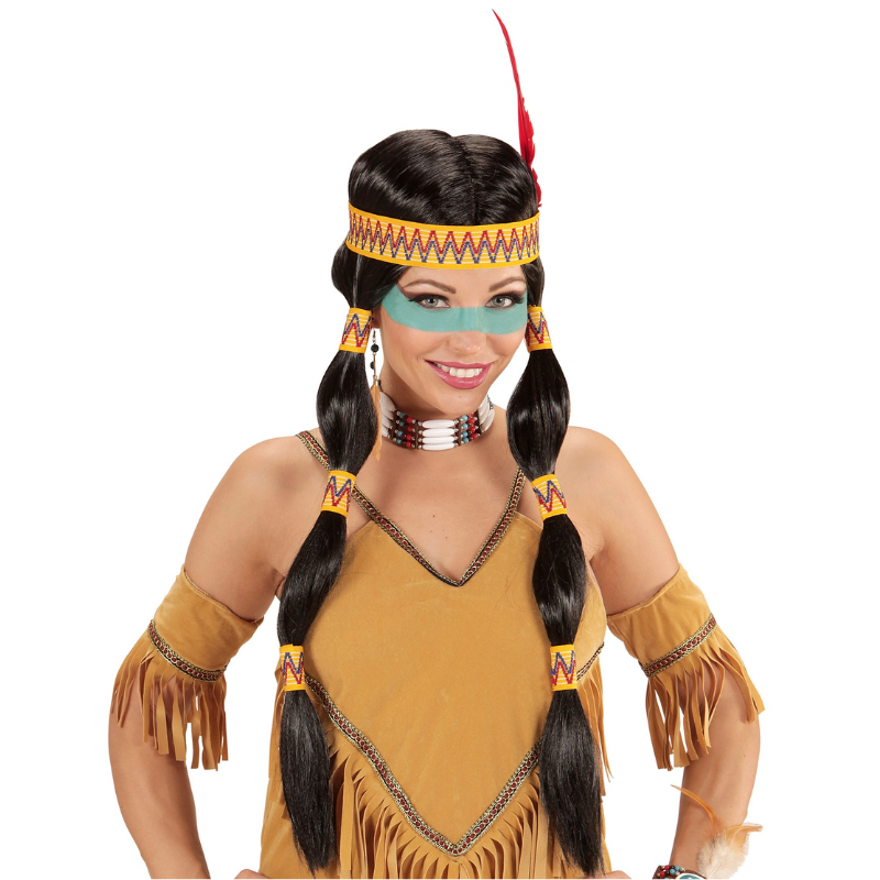 Perruque d'Indienne Squaw avec Bandeau & Plume