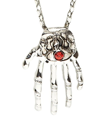 [WID9380L] Skeleton hand necklace with red stone