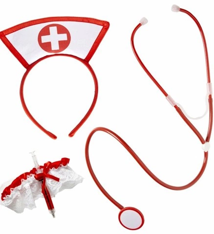 [WID9864Y] Set d'infirmière (coiffe, jarretière avec seringue, stéthoscope)