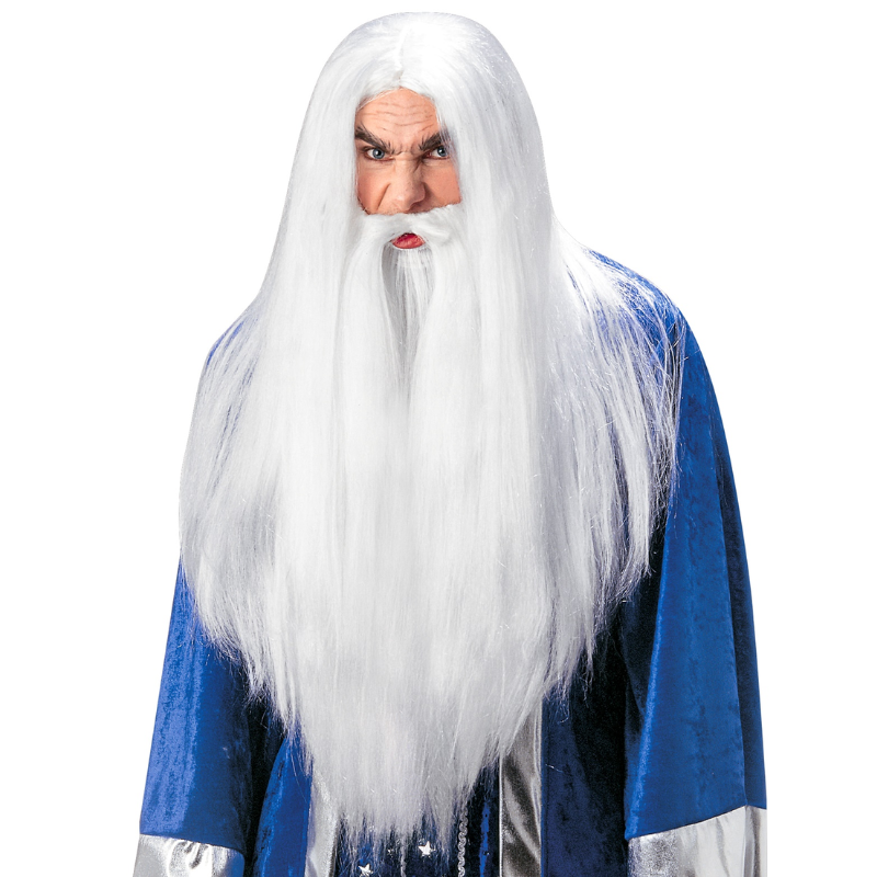 [WIDM6137] Perruque magicien blanc avec barbe
