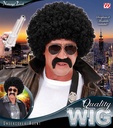 Perruque agent secré frisée noire avec moustache et lunettes
