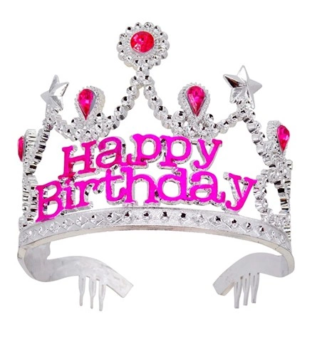 [WID01264] Silbernes Diadem mit rosa Happy Birthday