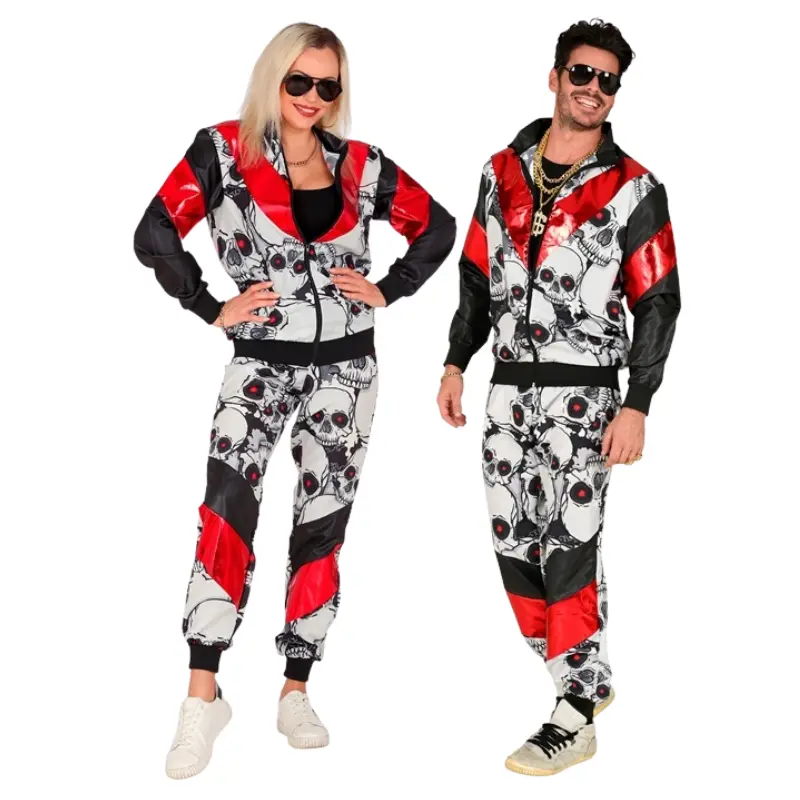 Déguisement ensemble de jogging avec cranes noir / rouge pour adulte