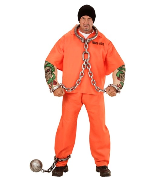 [WID00641] Déguisement homme Prisonnier orange Tatoué (S)