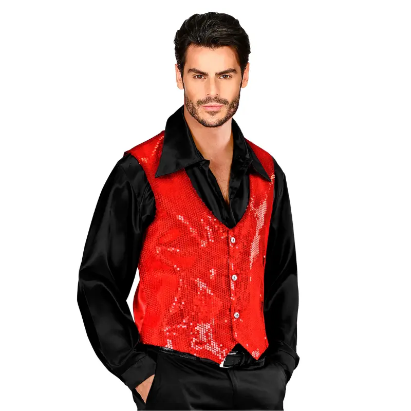 [WID93232] Gilet à sequin rouge pour homme  (M)