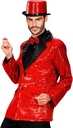 VESTE ROUGE EN PAILLETTES AVEC COL SATIN T.XL