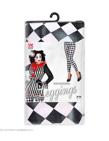 [WID09439] Black and White Harlequin Check Leggings (L/XL)
