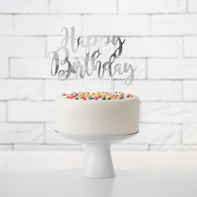 [PARKPT11-018M] Cake topper "Happy Birthday" (Argent)