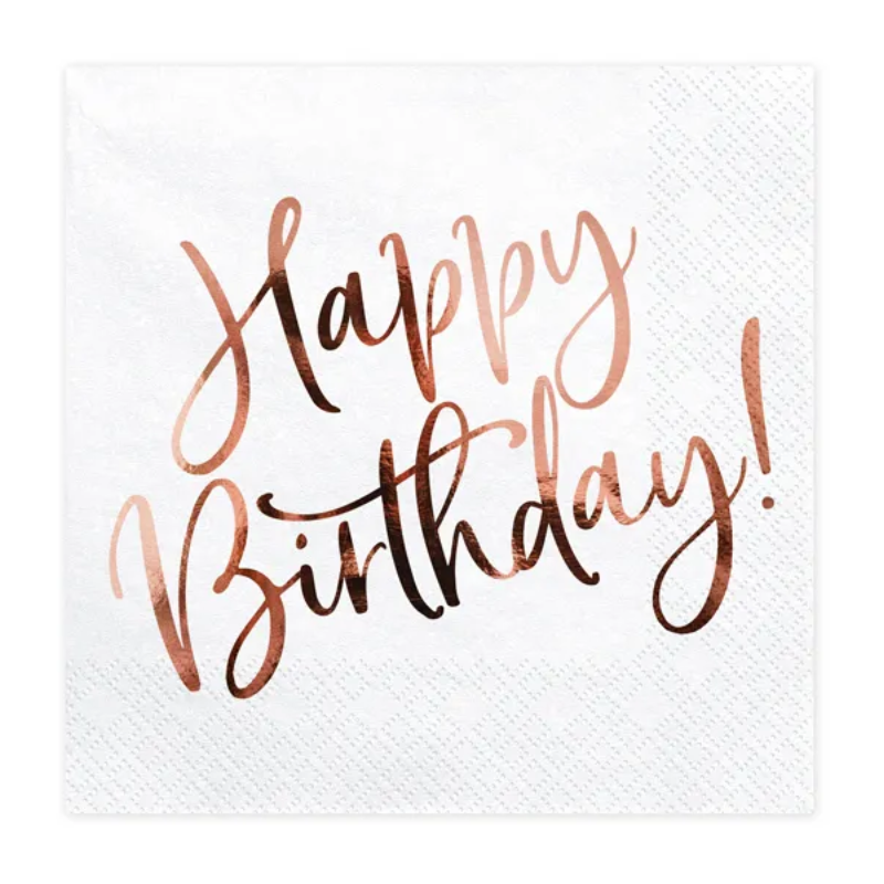 [PARSP33-79-008-019R] Serviettes de table "Happy Birthday" 33*33 cm (Rose gold)