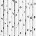 Pailles en papier, étoiles argentées métal, 19.5cm X 10