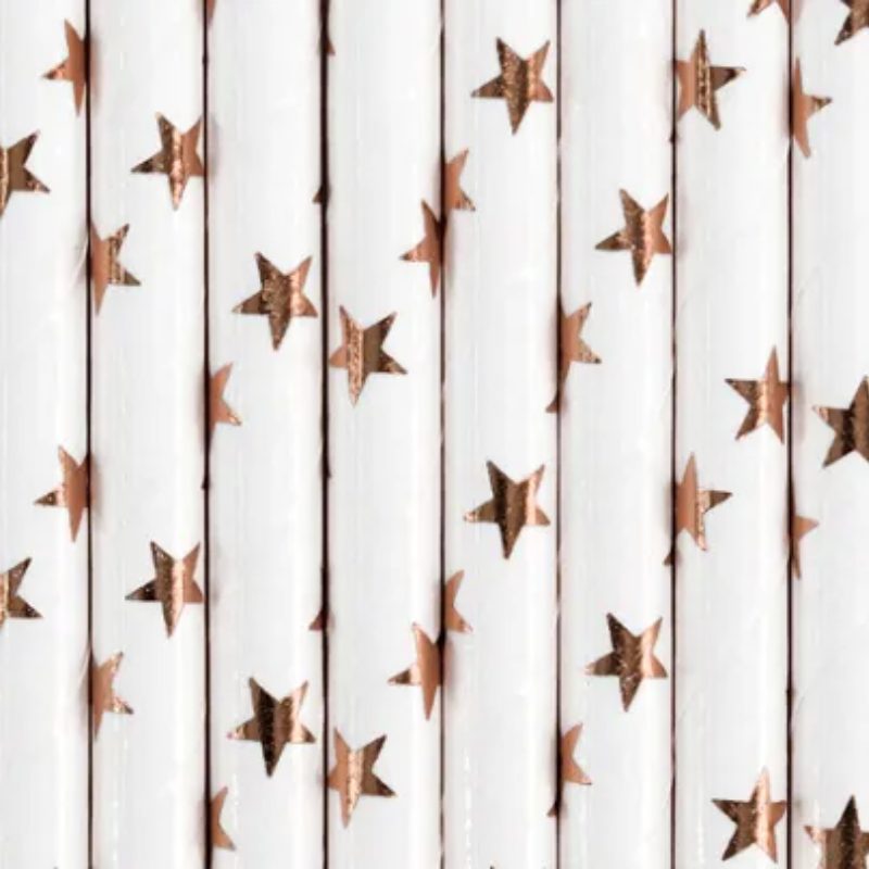 [PARSPP5M-019RJ] Pailles en papier, étoiles argentées métal, 19.5cm X 10 (Rose gold)