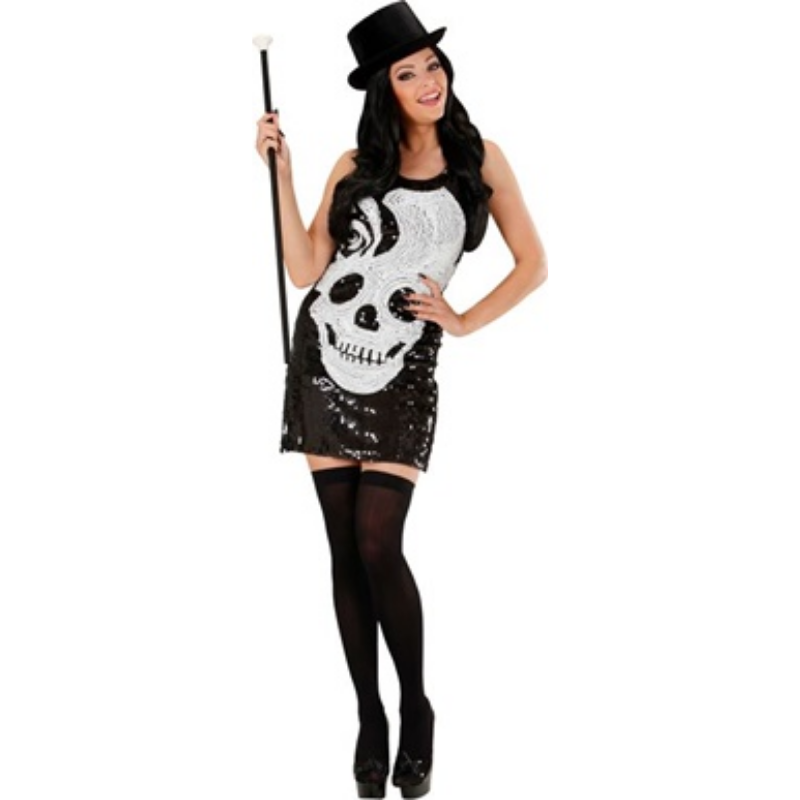 Déguisement robe à sequins tête de mort pour femme