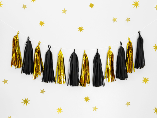 [PARTG2] Guirlande pompons or métallisé et noir